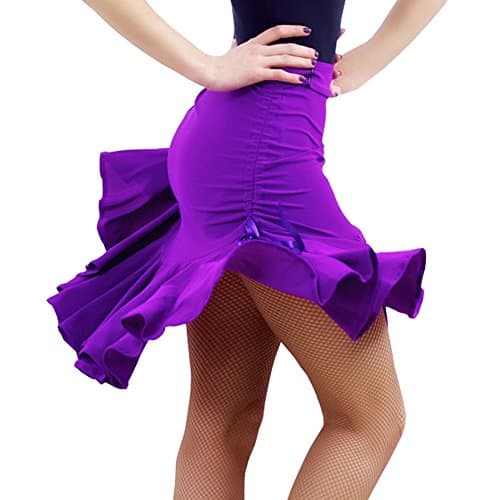 Full Nice Latin Dance Costume Cha Cha Samba Dance Skirt(Purple,L)