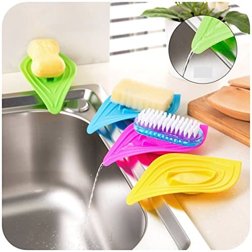 2 Pcs (Random Color) vanzlife multifunctional slip ring leaves soap box drain and clean soap dishes kitchen sink sponge holder