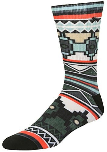 Stith Mens Mayan Mix Rotary Print Crew Socks w/ 1/2 Terry, Ribbed Shaft &amp; Arch Support Grey Combo One Size