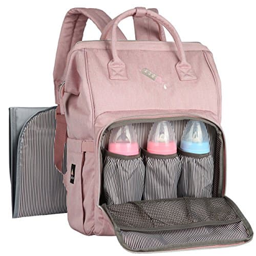 Pink Diaper Bag Backpack Designer with Stroller Straps & Changing Pad (Pink)