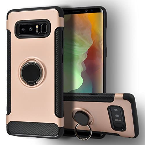 Galaxy Note 8 Case [Jimmy Bumper Series] Ring Holder Kickstand Function [360 Degree Rotating Ring ] Grip Case Ultra Slim Thin Hard, compatible with car mount Samsung galaxy Note 8 Cover (RoseGold)