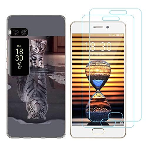 crisant Meizu Pro 7 Case Cat change tiger Premium Soft Silicone Gel TPU Protective Back Cover for Meizu Pro 7 (5,2 Inch) With Two Tempered Glass Screen Protector