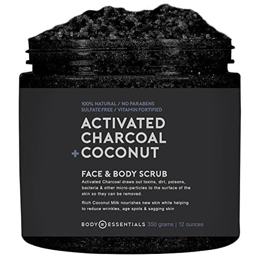 Body Essentials Activated Charcoal &amp; Coconut Scrub - Remove Dirt &amp; Toxins - Renew &amp; Nourish Skin - Coconut Milk - Dead Sea Salt - 100% Natural Ingredients - Paraben/Sulfate Free