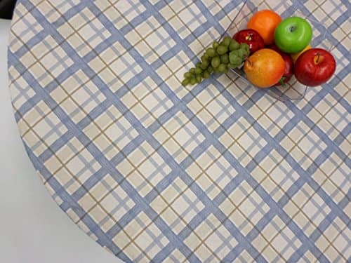 Harvest Plaid Blue Elastic Table Cover - Small Round