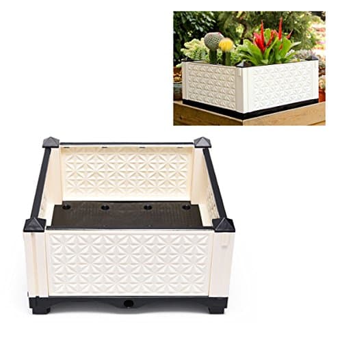 Mehousa Raised Vegetable Garden Bed Kit w/ Drainer System | 100% Weather-Resistant Plastic | Easy-Maintenance Outdoor Elevated Planter Box for Beginners (Black &amp; White)