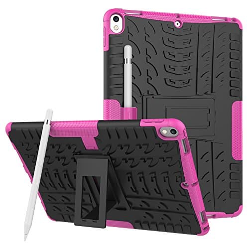 Windpnn Heavy Duty Shockproof Kickstand Anti-Scratch Dual Layer Protective Case w/ Pencil Holder for Apple iPad Pro 10.5 Inch 2017 Tablet(Pink)