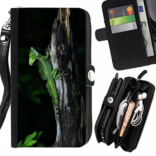 GOD CASE FOR SAMSUNG GALAXY C7 cool cute nature trunk green lizard chameleon Wallet Purse Pouch Holster Leater &amp; Soft TPU