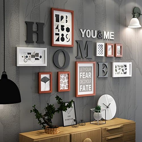 DQMSB More Than 9 Picture Frames Set Black White Red Brown Wooden DIY Photo Picture Wall Frame Combination Staircase Decorative Painting, 165 94 cm (Color : #A)