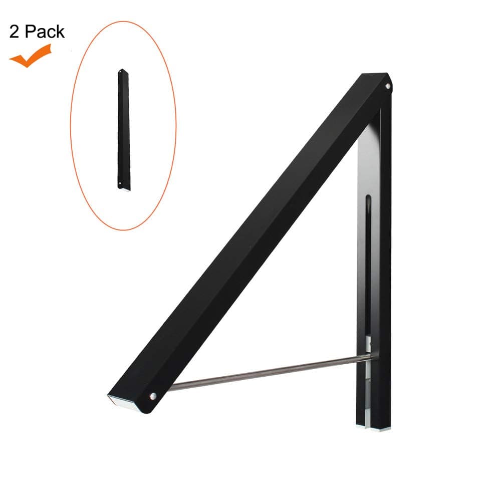 qinisi Laundry Room Wall Mounted Drying Rack Clothes Hanger Folding Wall Coat Racks Aluminum Home Storage Organiser Space Savers Black 2 Pack