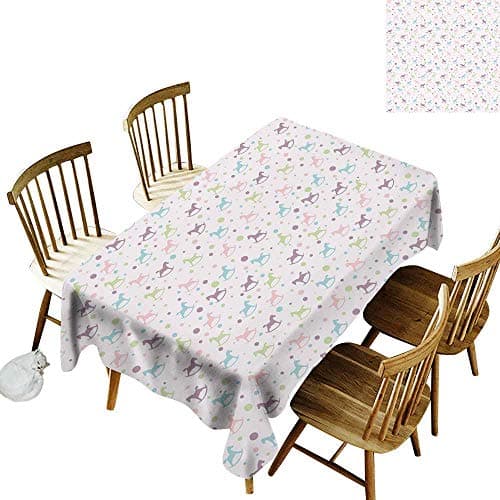 Polyester rectangular tablecloth W50" x L80" Toy Horse Rocking Horse Motif Colorful Composition Dotted Background Children Plaything Multicolor Great for Bar More