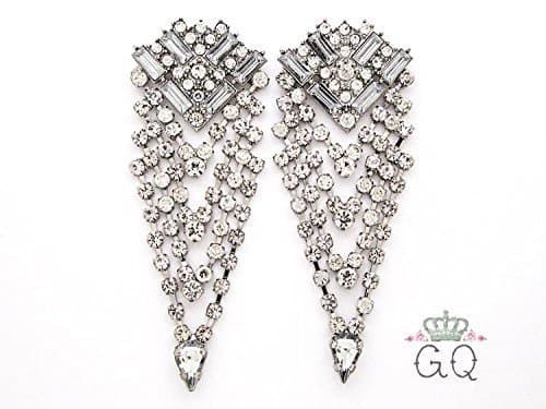 Silver Crystal Dangle Plugs / Gauges. 2g / 6.5mm, 0g / 8mm, 00g / 10mm, 1/2" / 12.5mm, 9/16" / 14mm, 5/8" / 16mm