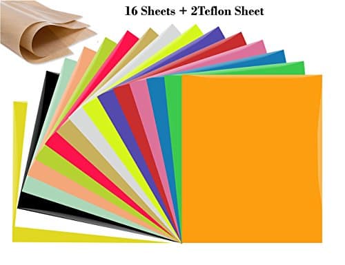 Fame Crafts Heat Transfer Vinyl Bundle | 16 Sheets + 2 Bonus Teflon Sheet Iron On | HTV Silhouette for Cameo, Cricut, Die-Cut or Heat Press Machine | Assorted Colors | 12"x10"