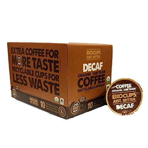 EKOCUPS Artisan Organic Decaf Coffee, medium roast, in Recyclable Single Serve Cups for Keurig K-cup Brewers, 10 count, 8 Pack