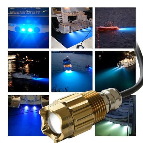 New Blue 6 led 1/2" NPT Underwater Boat Drain Plug Light with connector for fishing Set13