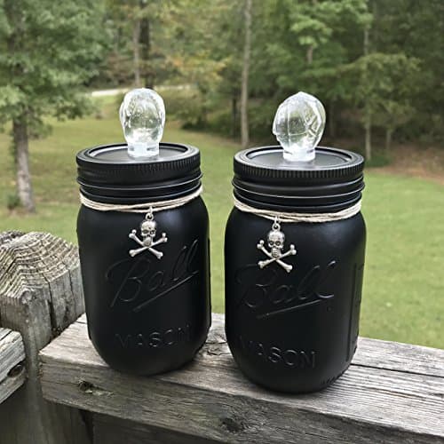 Gothic Hand-Painted Black Pint Sized 16oz Mason Jars With Skull Adornments