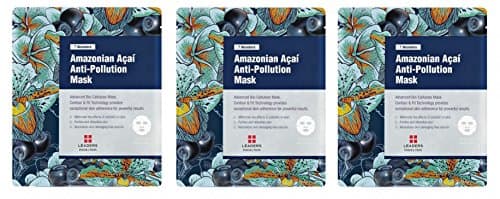 Leaders Cosmetics Insolution 7 Wonders Amazonian Acai Anti-Pollution Mask (Pack of 3) with Sugar Maple Extract, Witch Hazel Water, Coconut Fruit Extract and Biotin, 1 ct.