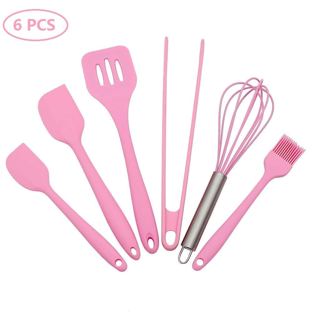 OUTANG Pink Kitchen Utensils Spatula Set Silicone Non-Stick Baking Tools Accessories for Cooking