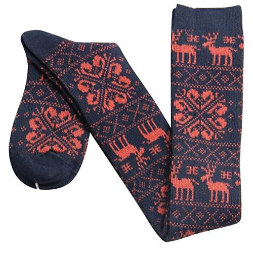 YOUR GALLERY Women's Cute Reindeer Snow Pattern Slim Over Knee Cotton Socks Navy