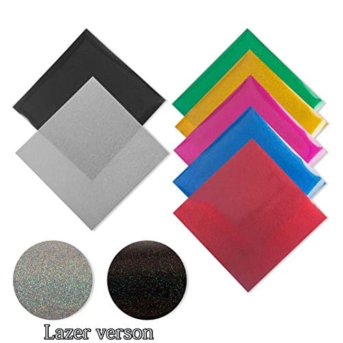 Glitter &amp; Laser Heat Transfer Vinyl (HTV) Sheets, 10" x 10" 7 Color&amp;Assorted Colors Starter Bundle For T-Shirts Garments Bags And Other Fabrics ,Iron On Vinyl For Silhouette Cameo&amp;Cricut Machines