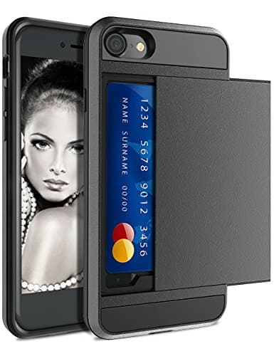 iPhone 7 Wallet Case,Cheeringary iPhone 8 Slim TPU body Shockproof and Hard Tough Bumper Anti-scratch Protective shell Cash Credit Card Slot ID Holder Cover for Apple iPhone 7/8(4.7")-Grey