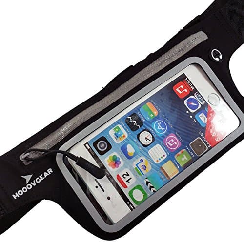Universal Ultra Slim &amp; Thin Exercise Waist Bag Black Lightweight &amp; High Reflective Pouch Pack With 2 Storage Pockets &amp; Headphone Outlet | Fits Most Apple iPhone 6 &amp; Android Note 7 Up to 6 Inches Mobile Phones