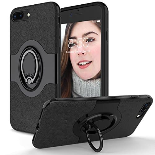 TOPOZ iPhone 8 plus Case,iPhone 7 plus Case with Ring Holder Kickstand Ring Stand Grip With Metal Patch Shock Absorbing Bumper soft TPU inner Hard PC Back Cover for iPhone 8 plus/7 plus (Black2018)