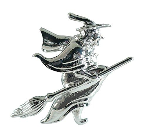 Horrorific Halloween Silvery Witch in Flight Pin Brooch 60