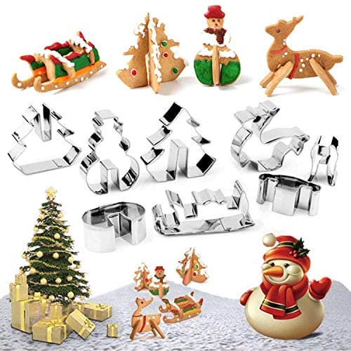 3D Mini Cookie Cutters Set - 8 Piece Stainless Steel Biscuit Cookie Cutters - Christmas Tree, Snowman, Sled & Deer Cookie Cutters for Kids, Party, Holiday
