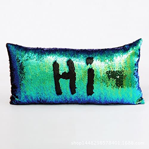 SHANGMAO Monochrome Long Mermaid Magic Reversible Sequins Fashion Rectangular Pillowcase 12-24 inch Symphony green &amp; Black