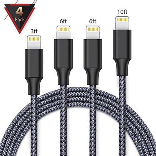 iPhone Charger,FAMMU Lightning Cable, 4Pack 3FT 6FT 6FT 10FT iPhone Cord for iPhone X/8/7/7 Plus/6s/6s Plus/6/6 Plus/SE/5s/5c/5,iPad/iPod (Black Gery)