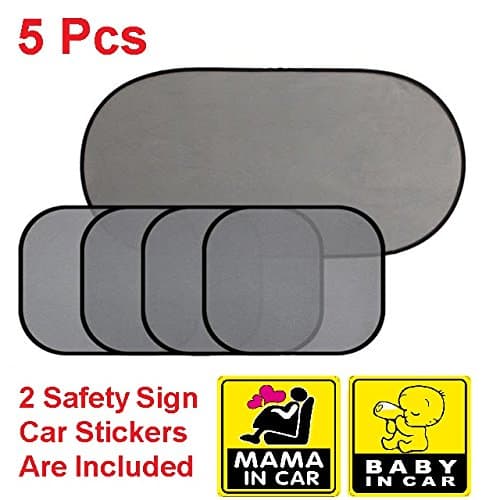 Car Sun Shade for Side and Rear Window (5 Pack) - Car Sunshade Protector -(Included Gifts : 1 FREE Mama In Car Sticker &amp; 1 FREE Baby In Car Sticker)