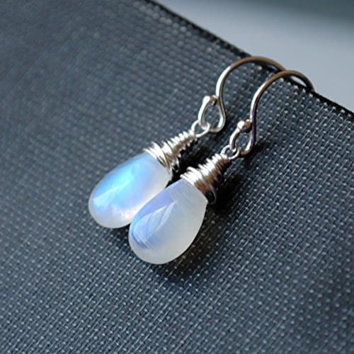 Rainbow Moonstone Drop Earrings Sterling Silver
