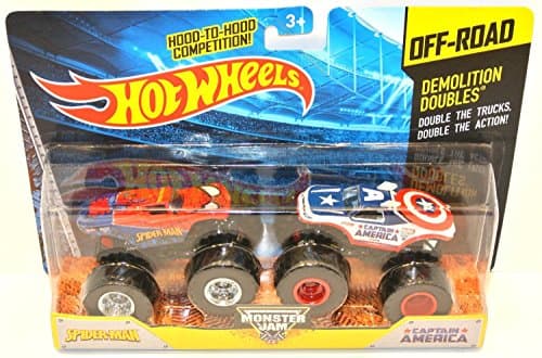 Hot Wheels 2 Pack Monster Jam SpiderMan & Captain America Vehicle Gift Pack Car Toys