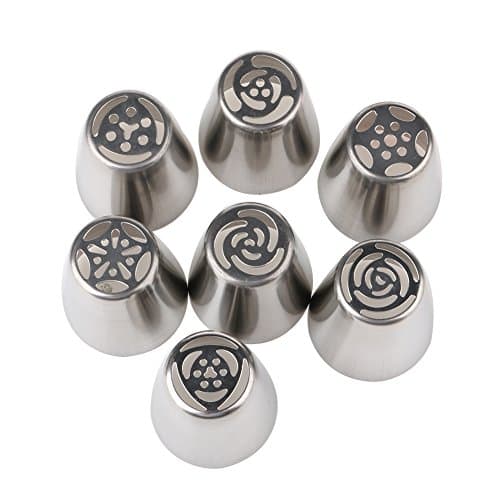 Shinena 7-Piece Large Size Russian Cake Decorating Piping Tips Kits,Stainless Steel Cream Pastry Tips/Tube Syringe Set DIY Nozzle for Making Cakes Puffs and Pastries