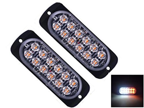2pcs Universal Super Bright Car Truck Warning Caution Emergency Construction Surface Mount Waterproof Beacon Flash Caution Strobe Light Bar (12-LED, Amber &amp; White)