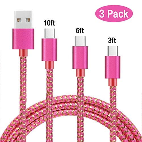 Galaxy S8 Charger Cable Fast Charging, MIUOLV Type USB C Braided Cord for Samsung Note 9 8 S9 Plus V20, Google Pixel 2 XL, Nexus 6P 5X, Mate 9 Honor 8, oneplus 2 3T Rose/Gold (3 Pack, 3ft 6ft 10ft)
