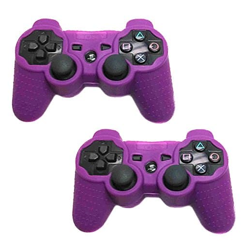 HDE Sony PS3 Controller Skin Silicone Grip Cover Case for Playstation 3 Dualshock Wireless Game Controllers 2 Pack (Purple)