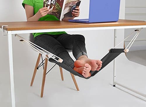 Adjustable Mini Black Foot Hammock - Office Foot Stool Under Desk - Foot Rest for Office and Home - Portable