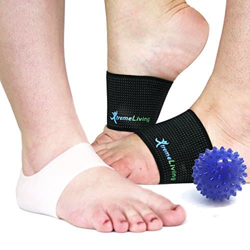 Plantar Fasciitis Compression Arch Support, 2 Arch Sleeves, 2 Gel Heel Sleeves, Massage Ball, 5pc Set