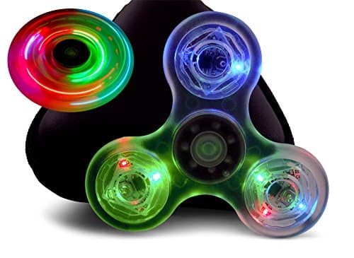 Tri-Spinner Fidget Toy With Zipper Case Premium Si3N4 Ceramic Bearing 2 Minute Spin Time EDC Relieving ADHD Anxiety Stress Relief Boredom Non-3D Printed (Clear 3 Mode LED)