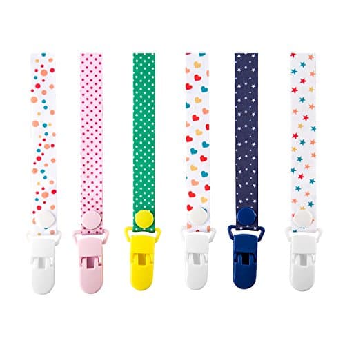 Pacifier Clip By VBELKHV - 6 pack - Modern Designs - Premium Quality Universal Pacifier Holder for Boys and Girls - Personalized Pacifier Clip - Fun and Cute