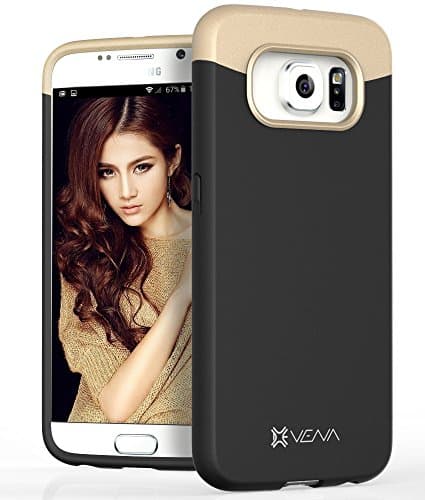Samsung Galaxy S6 Case, VENA [iSlide] Slim Fit Hard Rubber-Coated Case Cover for Samsung Galaxy S6 (Black/Champagne Gold)