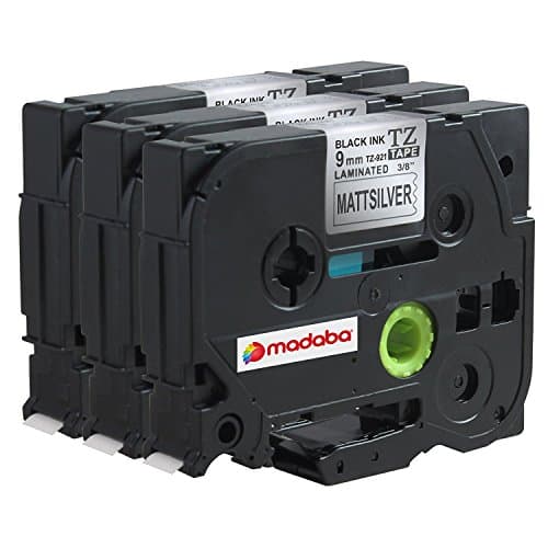 Madabcom 3 Pack compatible for Brother P-Touch TZ921 TZE921 TZ 921 TZE 921 Laminated Label Makers &amp; Printers Tape 9mm Black on Silver , 3/8 Inch x 26.2 Feet