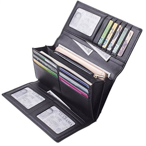 RFID Blocking &amp; Protecting Genuine Leather Wallet for Women – Huge Capacity, Ultra Compact, Zipper, Snap, ID Window (Black) (Black)