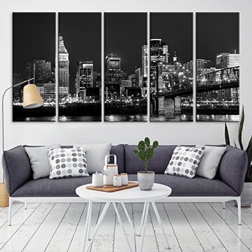 Cincinnati Skyline Canvas Print, Cincinnati Wall Art Canvas Print for Home Decor and Living Room Decoration - Cincinnati Cityscape Wall Art Canvas Print Framed and Ready to Hang