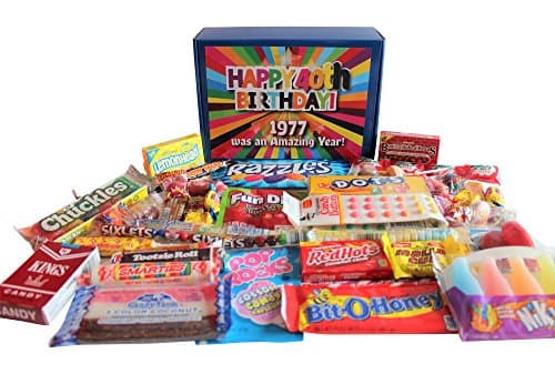 40th Birthday Candy Gift Box Full of Nostalgic Candy for 1977, Blue