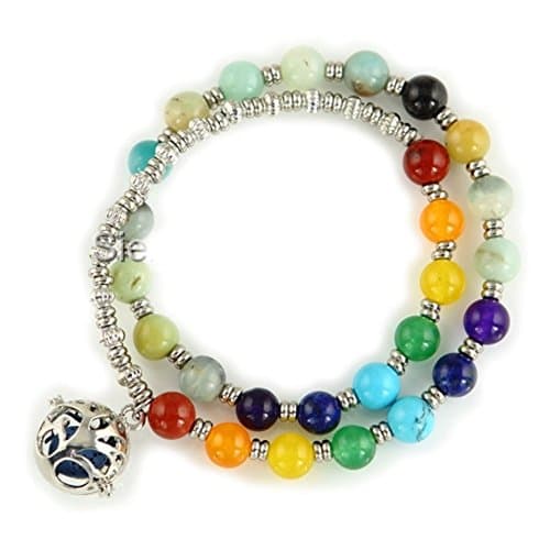 Sier Tree of Life Chakra Aromatherapy Essential Oil Diffuser Wrap Bracelet Lava Stone (Amazonite)