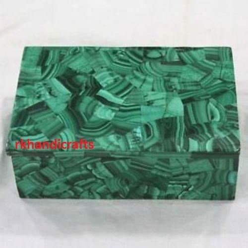 4" x 3" x 2" White Marble Trinket Box &amp; Small Jewelry Box Malachite Stones Inlay Pietra Dura Art