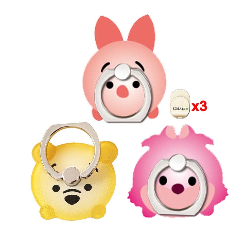 ZOEAST(TM) 3 Pack Phone Ring Grip, Pig Bear Cat Universal 360°Adjustable Phone Case Finger Stand Holder Desk Stent Mount Car Hook Compatible with All iPhone13 12 XR XS MAX X Plus iPad (Pig Bear Cat)