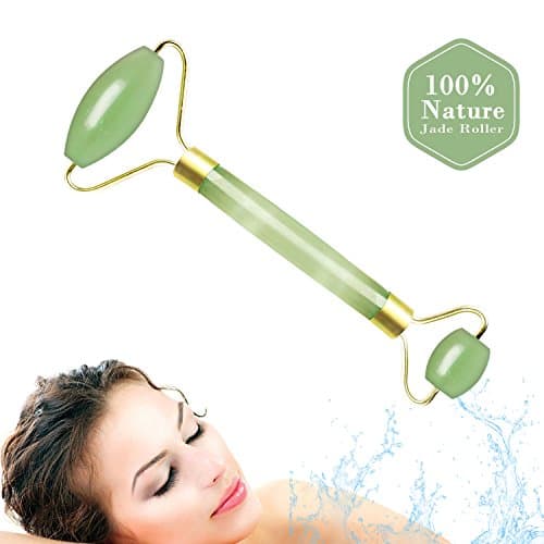 Jade Roller for Face, Jade Roller Massage, Facial Roller, 100% Natural Jade Double Roller for Face Neck and eyes, Jade Massager Roller for Anti Aging, Anti-Wrinkle, Slimming, Beauty Skincare Tool